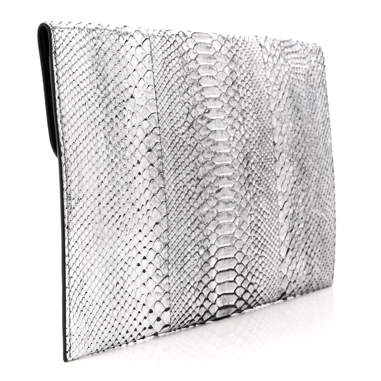 Metallic Snakeskin Skull Envelope Clutch Silver