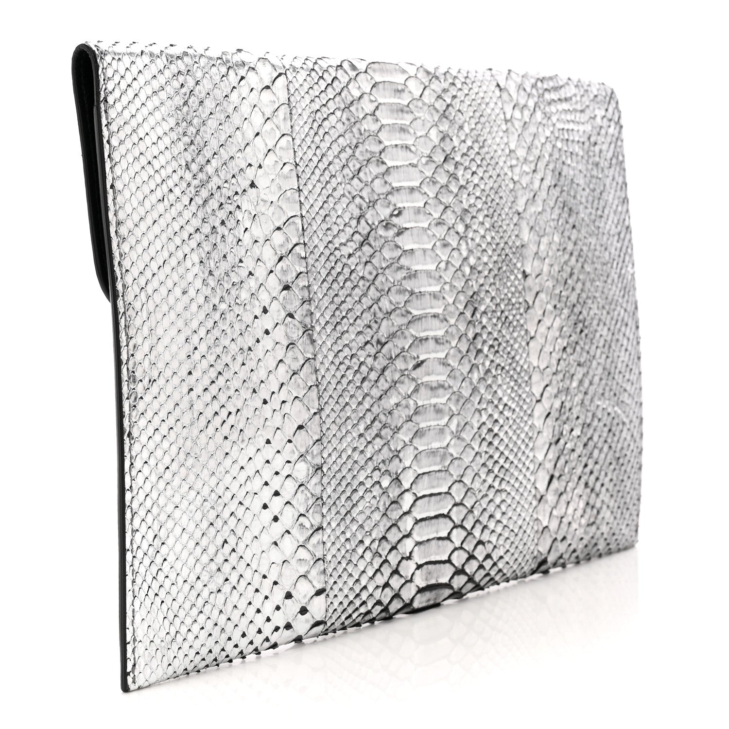 Alexander McQueen Metallic Snakeskin Skull Envelope Clutch Silver 3 of 10