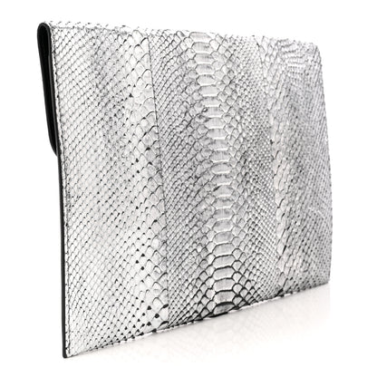Alexander McQueen Metallic Snakeskin Skull Envelope Clutch Silver 3 of 10