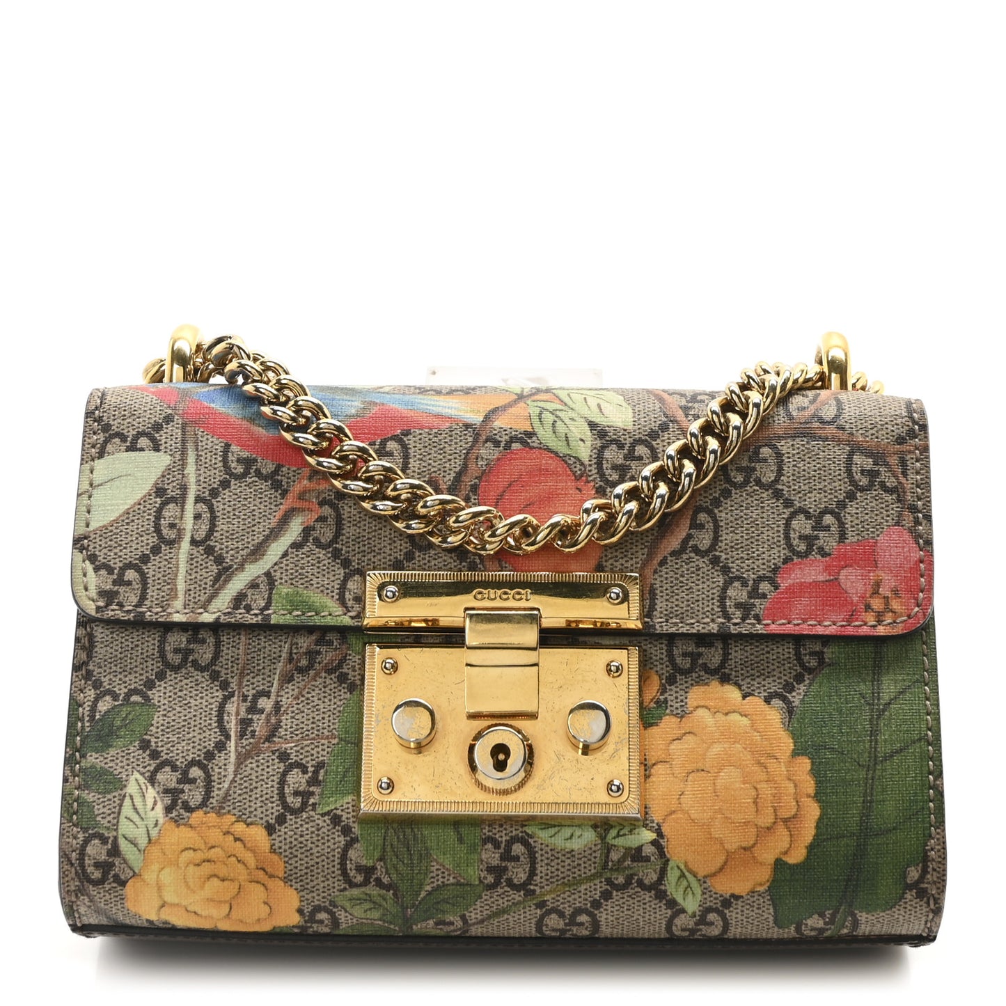 GG Supreme Monogram Tian Small Padlock Shoulder Bag Beige Multicolor New Acero
