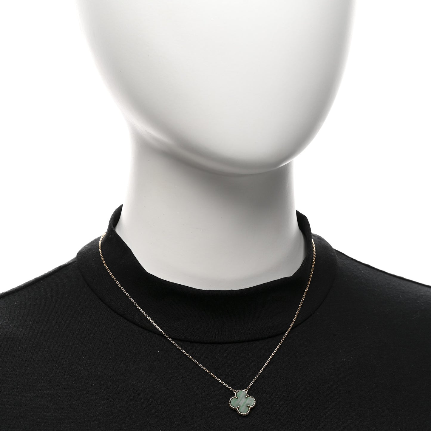 18K Yellow Gold Malachite Vintage Alhambra Pendant Necklace