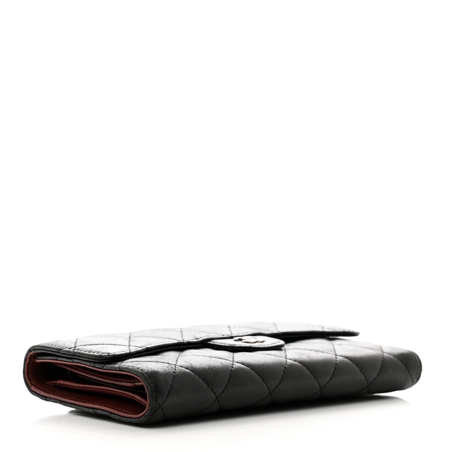 Lambskin Quilted Large Flap Wallet Black