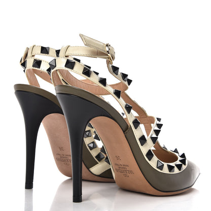 Valentino Garavani Nappa Rockstud Ankle Strap 100mm Pumps 36 Army Green Light Ivory 4 of 9