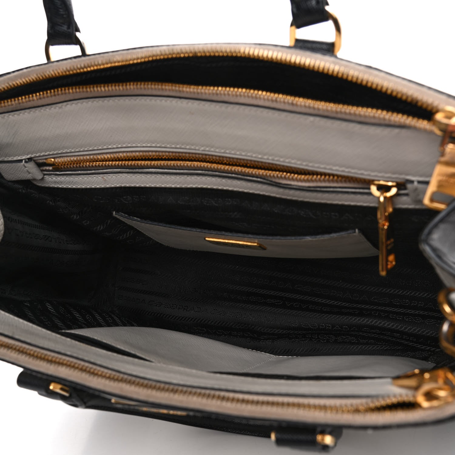 Prada Saffiano Lux Colorblock Medium Galleria Double Zip Tote Black Talco 2 of 6