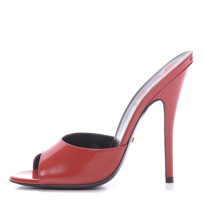 Gucci Polished Calfskin Scarlet High Heel Slide Sandals 39 Heron Red 1 of 11