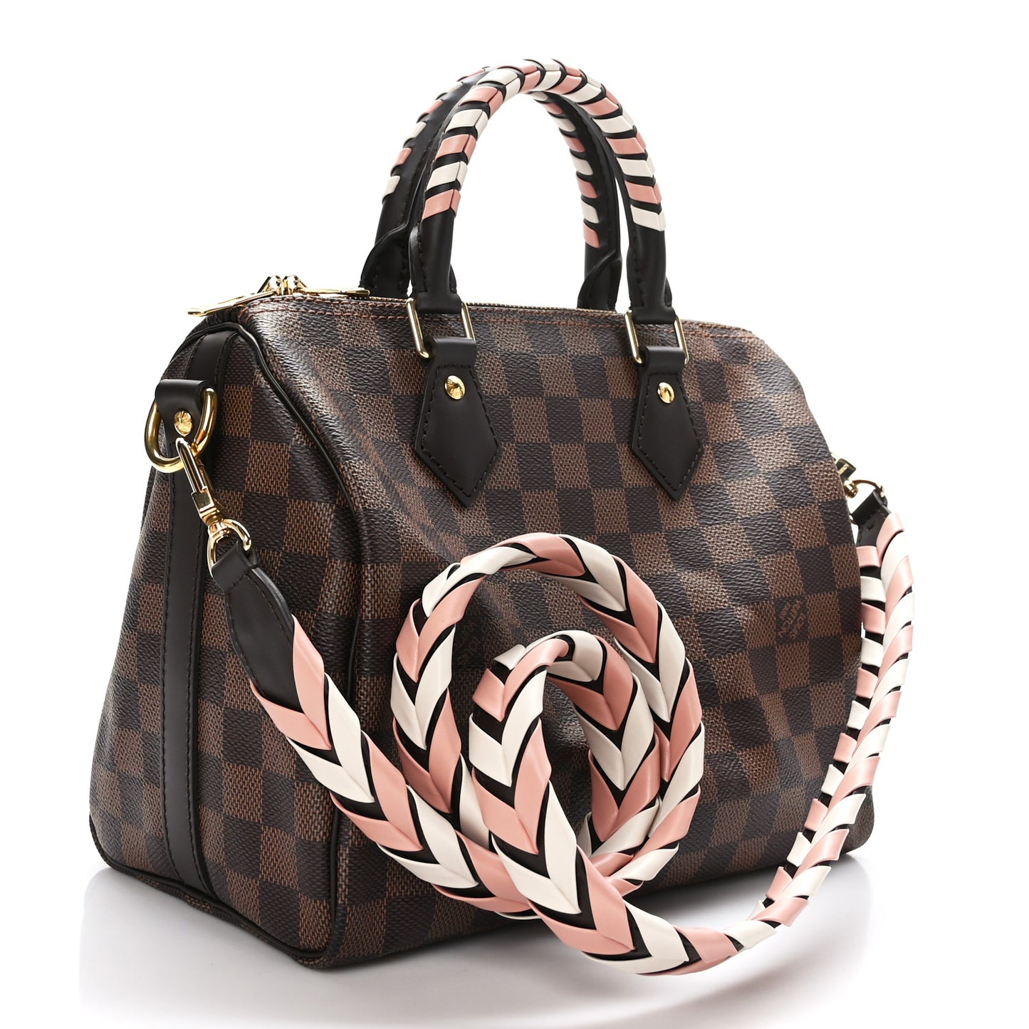 Damier Ebene Braided Speedy Bandouliere 25 Pink