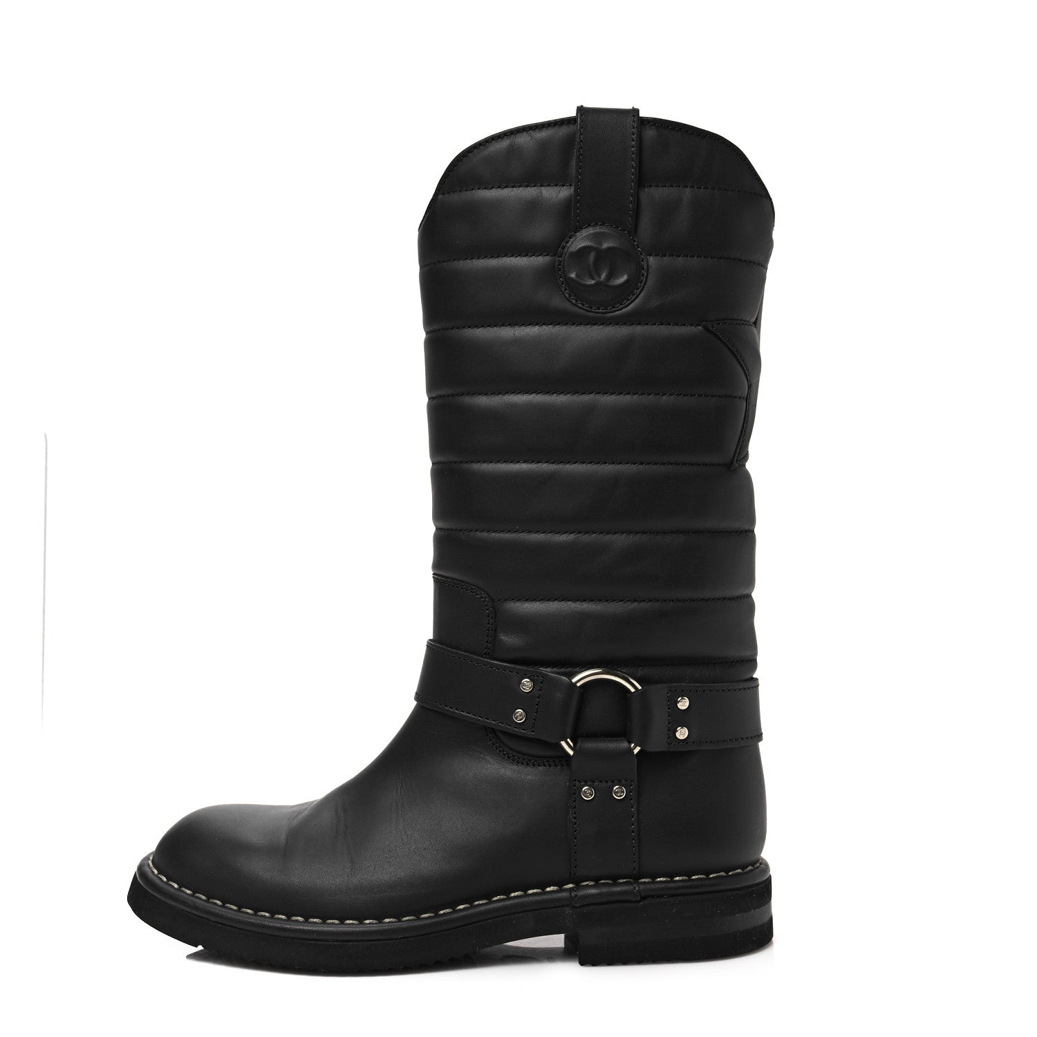 Chanel Oily Calfskin Star Quilted Biker Boots 36.5 Black 1 of 7