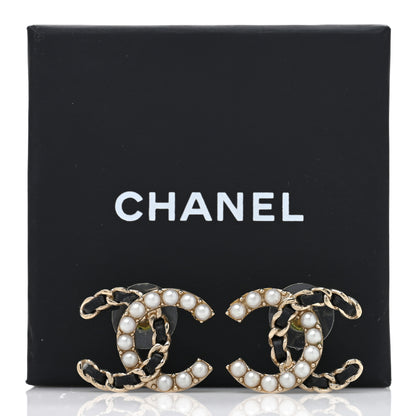 Chanel Crystal Baguette Lambskin Chain CC Vintage Allure Stud Earrings Black Gold 5 of 5