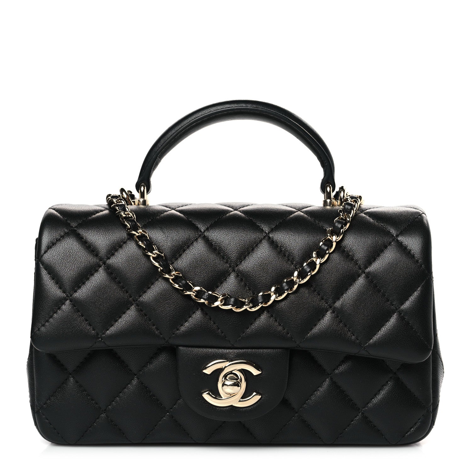 Chanel Lambskin Quilted Mini Top Handle Rectangular Flap Black 1 of 9