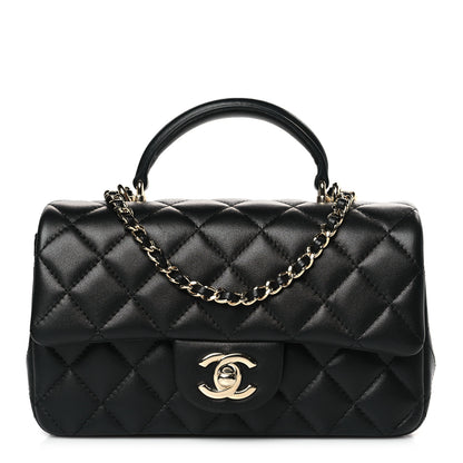 Chanel Lambskin Quilted Mini Top Handle Rectangular Flap Black 1 of 9