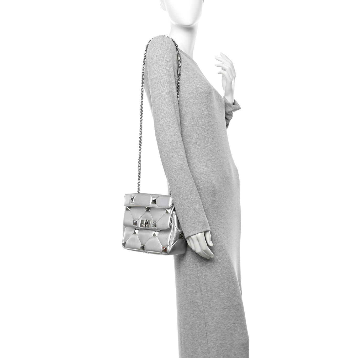 Valentino Garavani Nappa Medium Roman Stud Shoulder Bag Silver 2 of 11