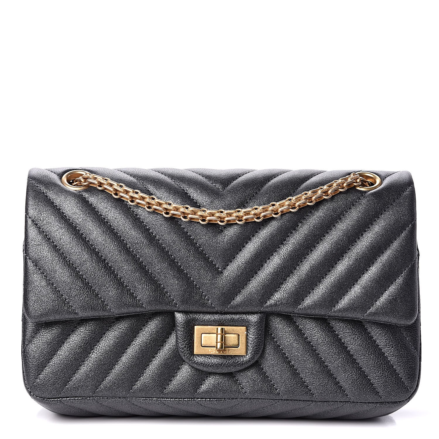 Chanel Metallic Sheepskin Chevron Quilted 2.55 Reissue 225 Flap Dark Silver 1 of 10