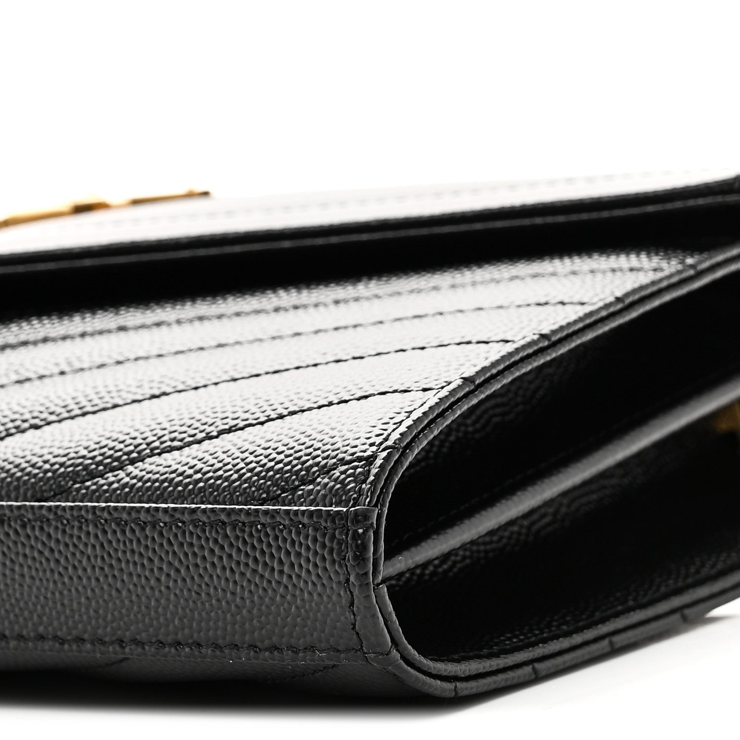 Saint Laurent Grain De Poudre Matelasse Chevron Monogram Chain Wallet Black 9 of 10