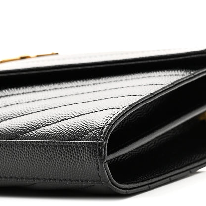 Saint Laurent Grain De Poudre Matelasse Chevron Monogram Chain Wallet Black 9 of 10