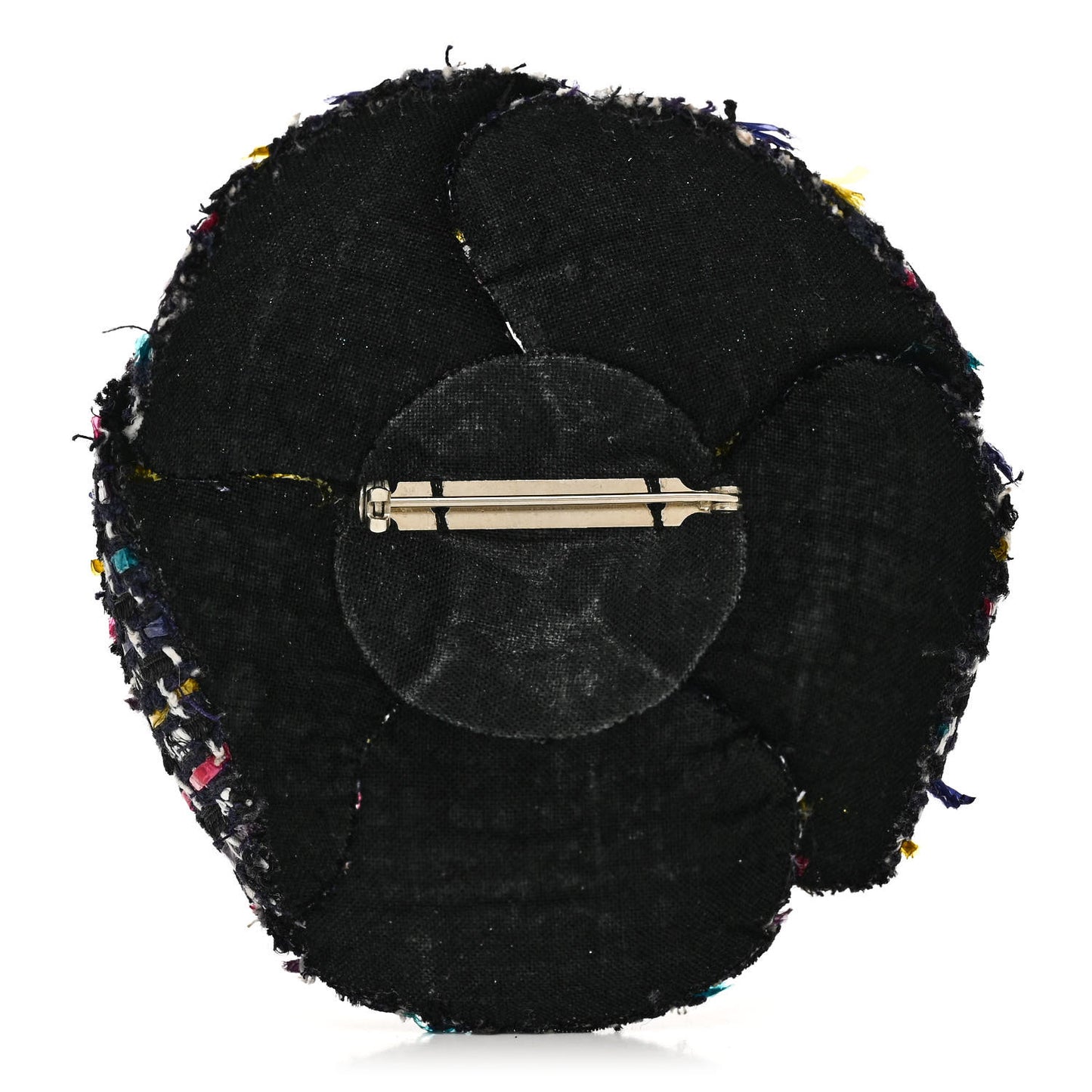 Tweed Camellia Pin Brooch Navy Multicolor