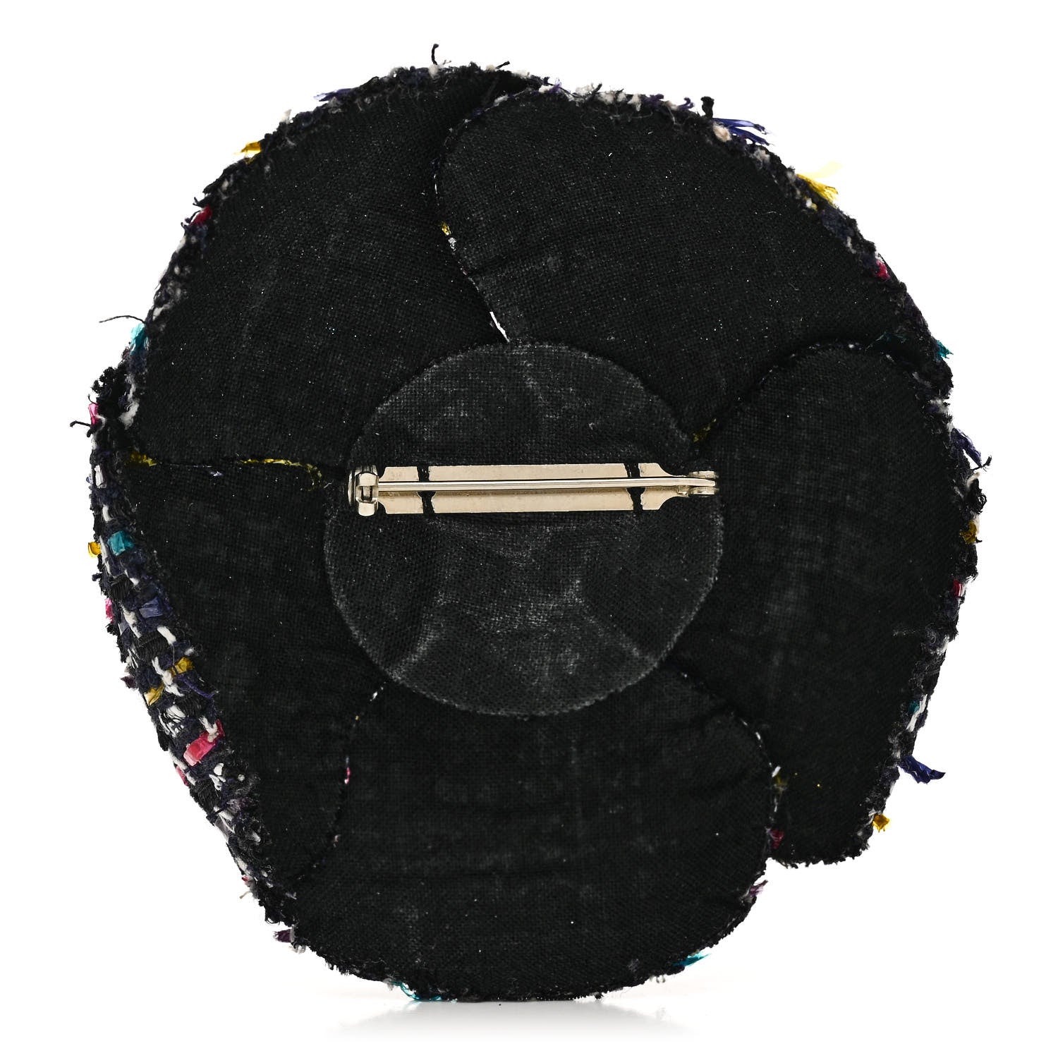 Chanel Tweed Camellia Pin Brooch Navy Multicolor 3 of 4