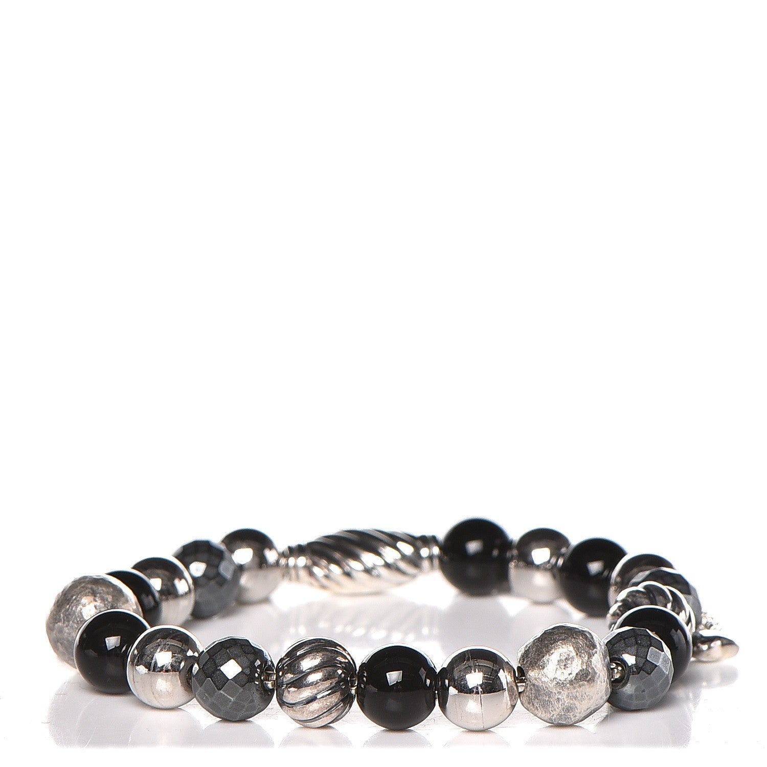 David Yurman Sterling Silver Black Onyx Hematine 8mm Elements Bead Bracelet 1 of 3
