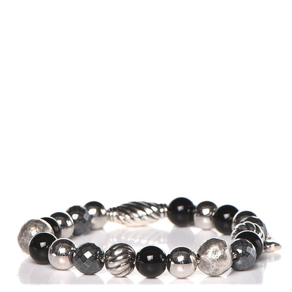 David Yurman Sterling Silver Black Onyx Hematine 8mm Elements Bead Bracelet 1 of 3