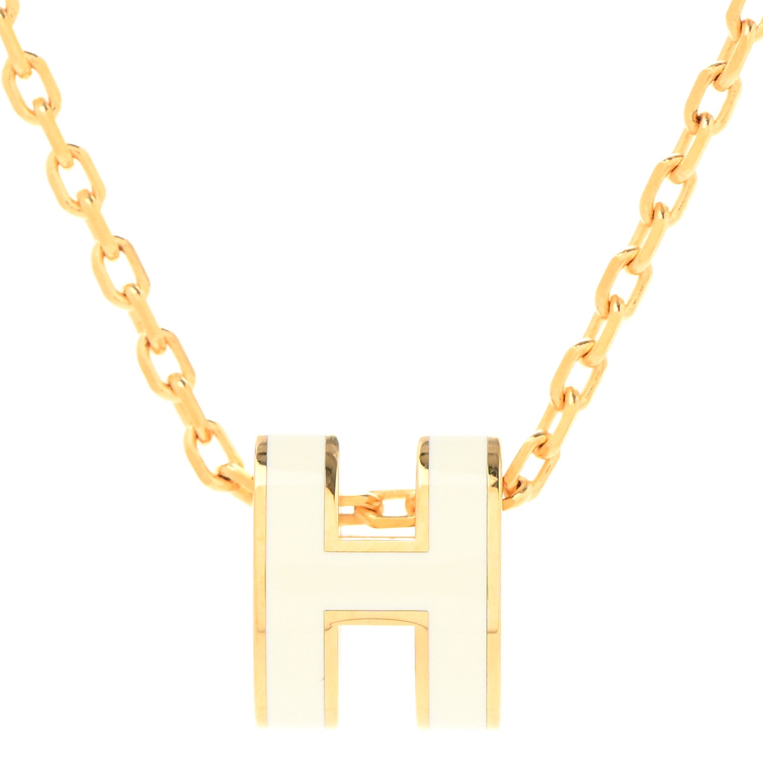 Hermes Lacquered Gold Mini Pop H Pendant Necklace White 4 of 7