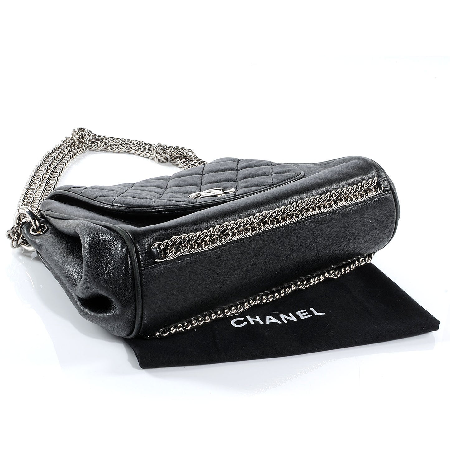 CC Lambskin Accordion Flap Black