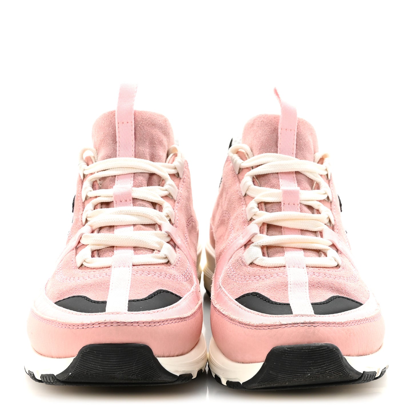 Suede Calfskin Grosgrain Womens CC Sneakers 39.5 Light Pink Black