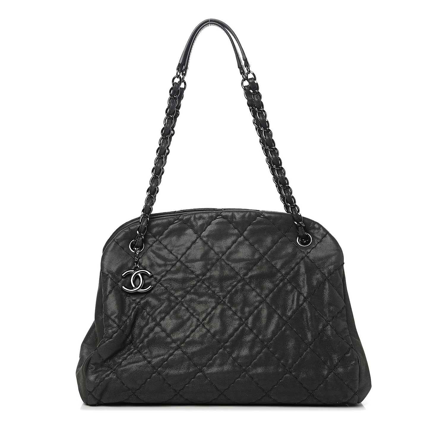 Iridescent Calfskin Quilted Large Just Mademoiselle Dark Grey
