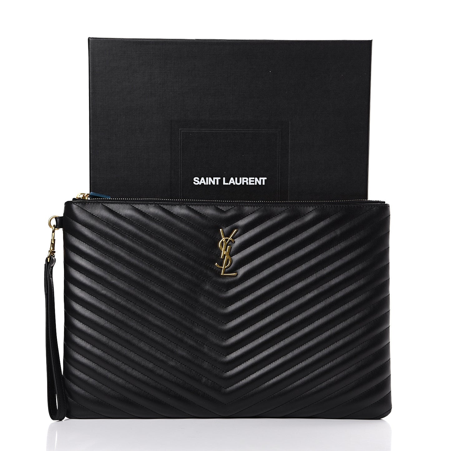 Calfskin Matelasse Chevron Monogram Document Holder Black