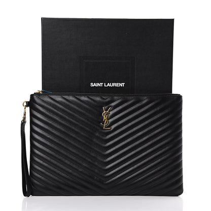 Saint Laurent Calfskin Matelasse Chevron Monogram Document Holder Black 7 of 7