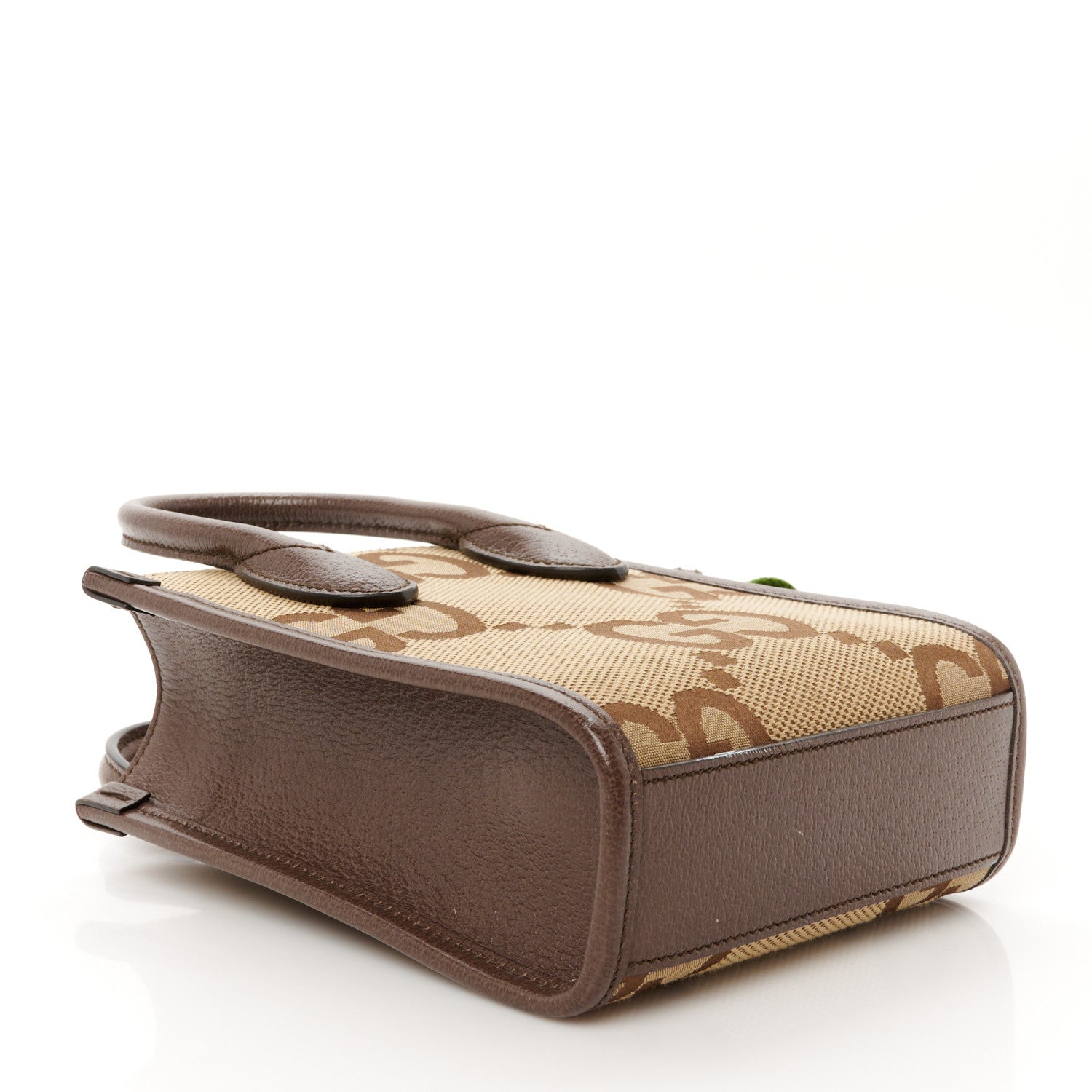 Gucci Monogram Jumbo GG Textured Dollar Calfskin Web Mini Vertical Tote Camel Ebony New Acero 4 of 13