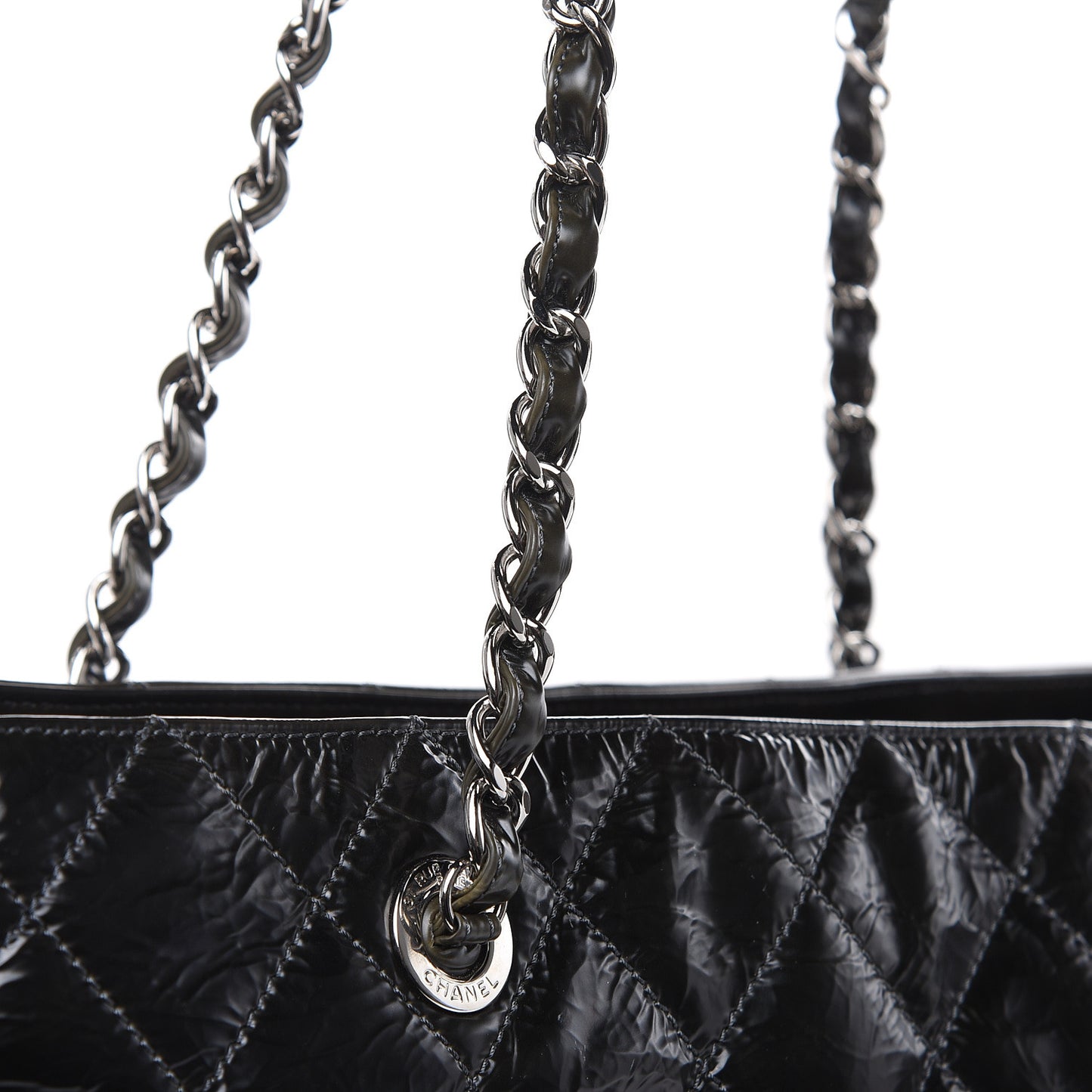 Aged Glazed Nylon Quilted Shopping Tote Dark Grey