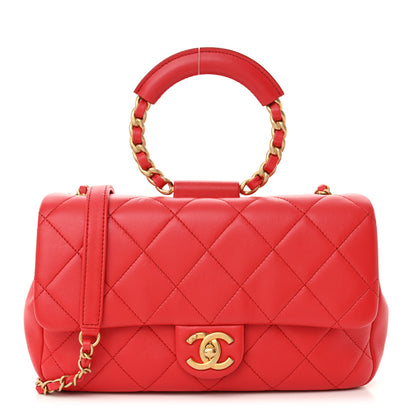 Chanel Lambskin Quilted Medium In The Loop Handle Flap Bag Red 1 of 10