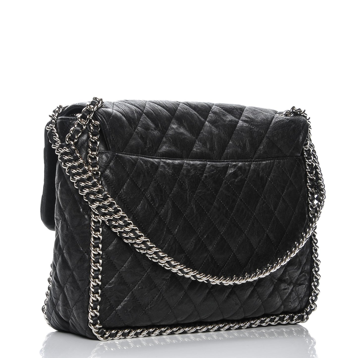 Washed Lambskin Quilted Maxi Chain Around Flap Black