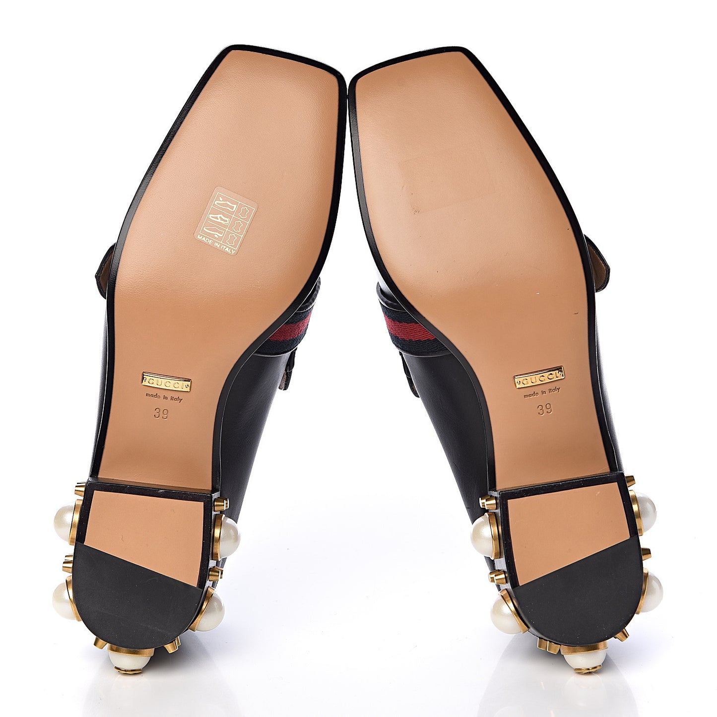 Betis Glamour Calfskin Web Pearl Embellished Peyton 35mm Loafer Pumps 39 Black