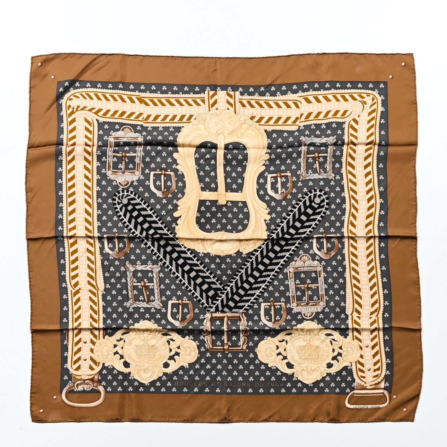 Silk Boucles Et Galons Du Tsar Scarf 90 Camel Black Gris