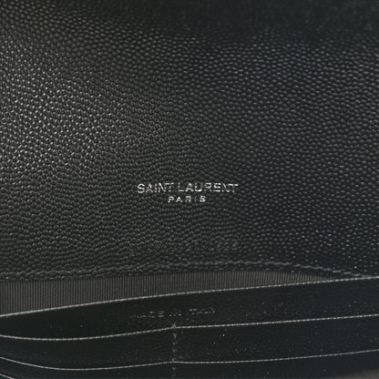 Saint Laurent Grain De Poudre Matelasse Chevron Monogram Envelope Chain Wallet Black 6 of 9