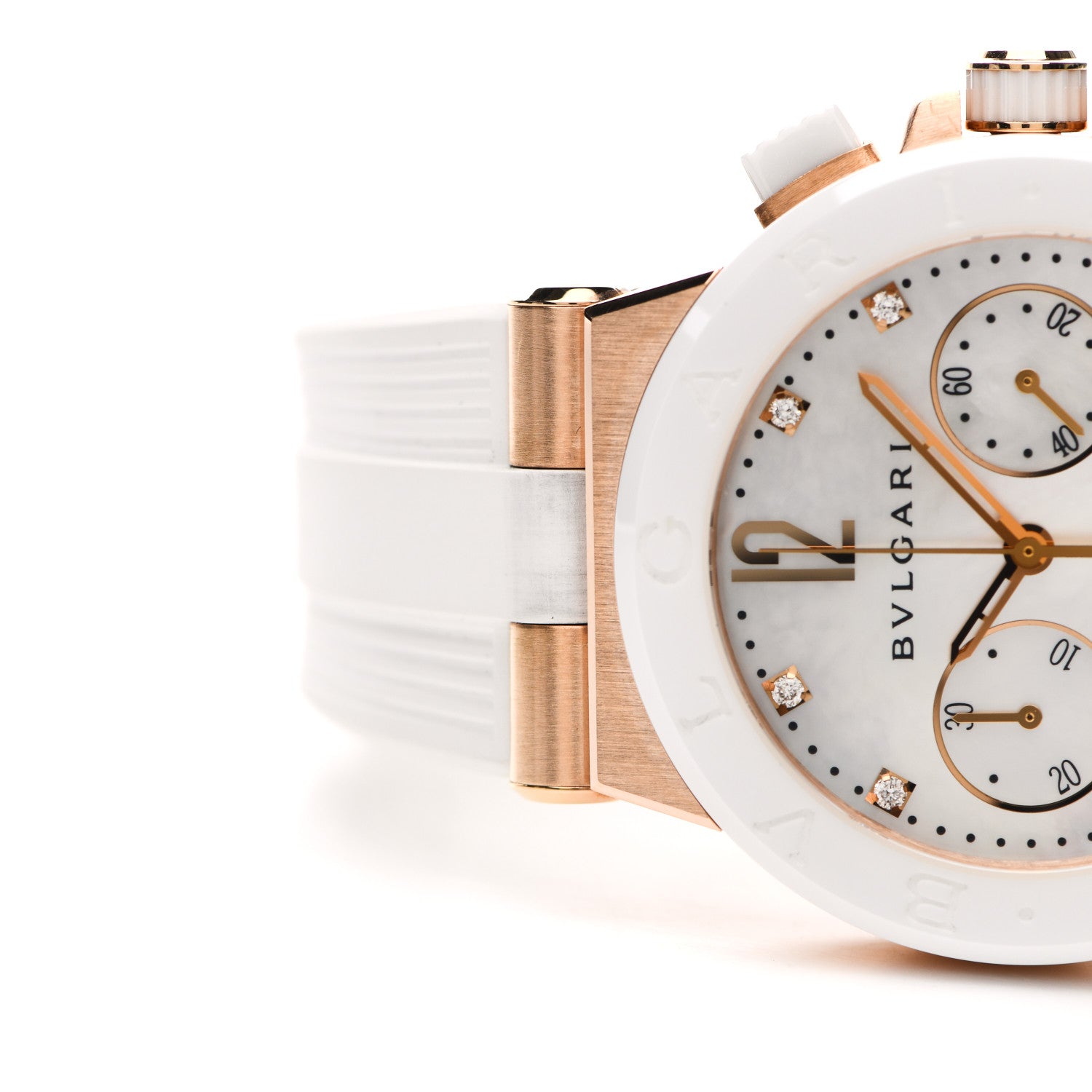 Bulgari Ceramic 18K Rose Gold Diamond Mother of Pearl 37mm Diagono Chronograph Automatic Watch 6 of 7