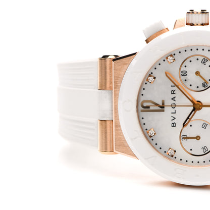 Bulgari Ceramic 18K Rose Gold Diamond Mother of Pearl 37mm Diagono Chronograph Automatic Watch 6 of 7