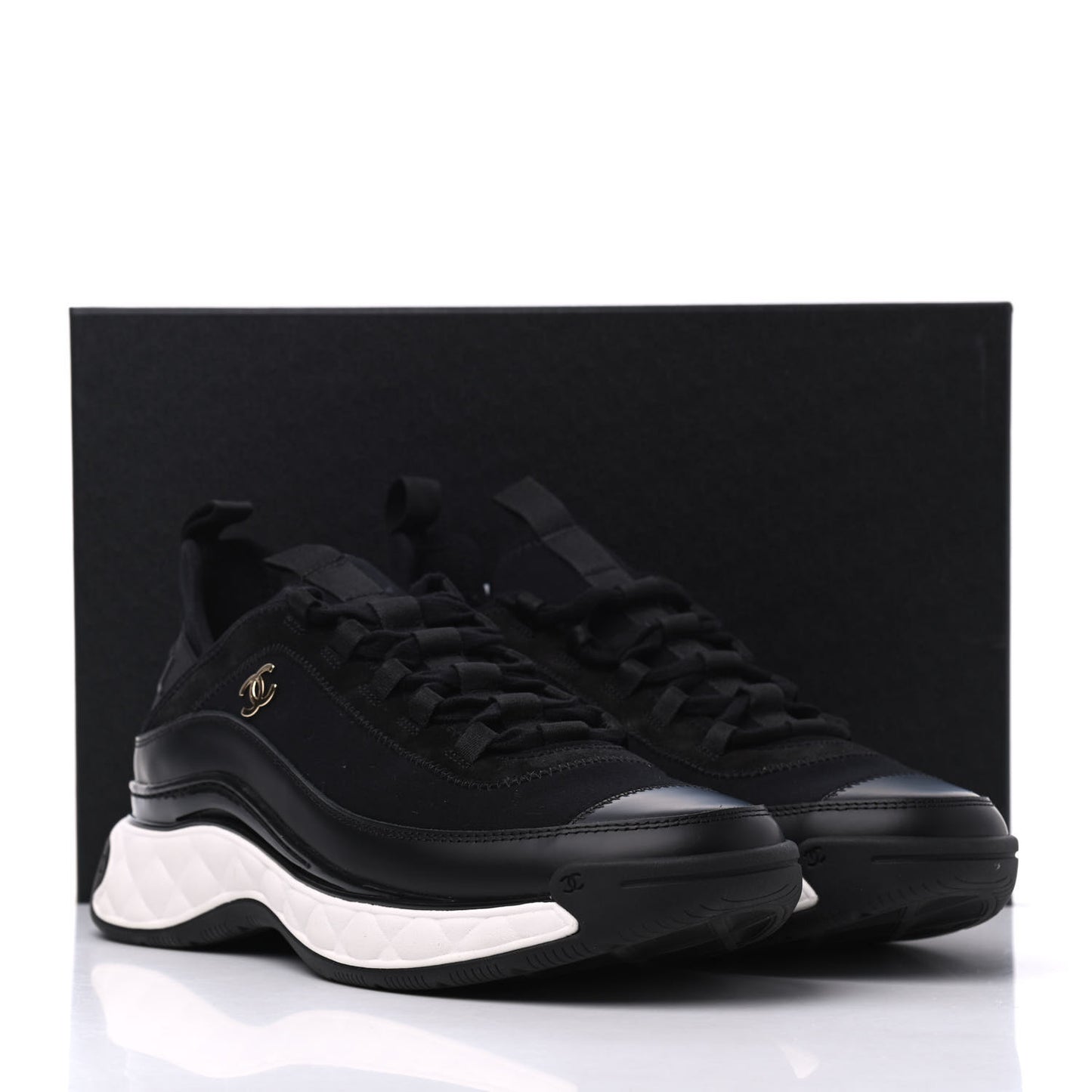 Velvet Calfskin Mixed Fibers CC Sneakers 41 Black