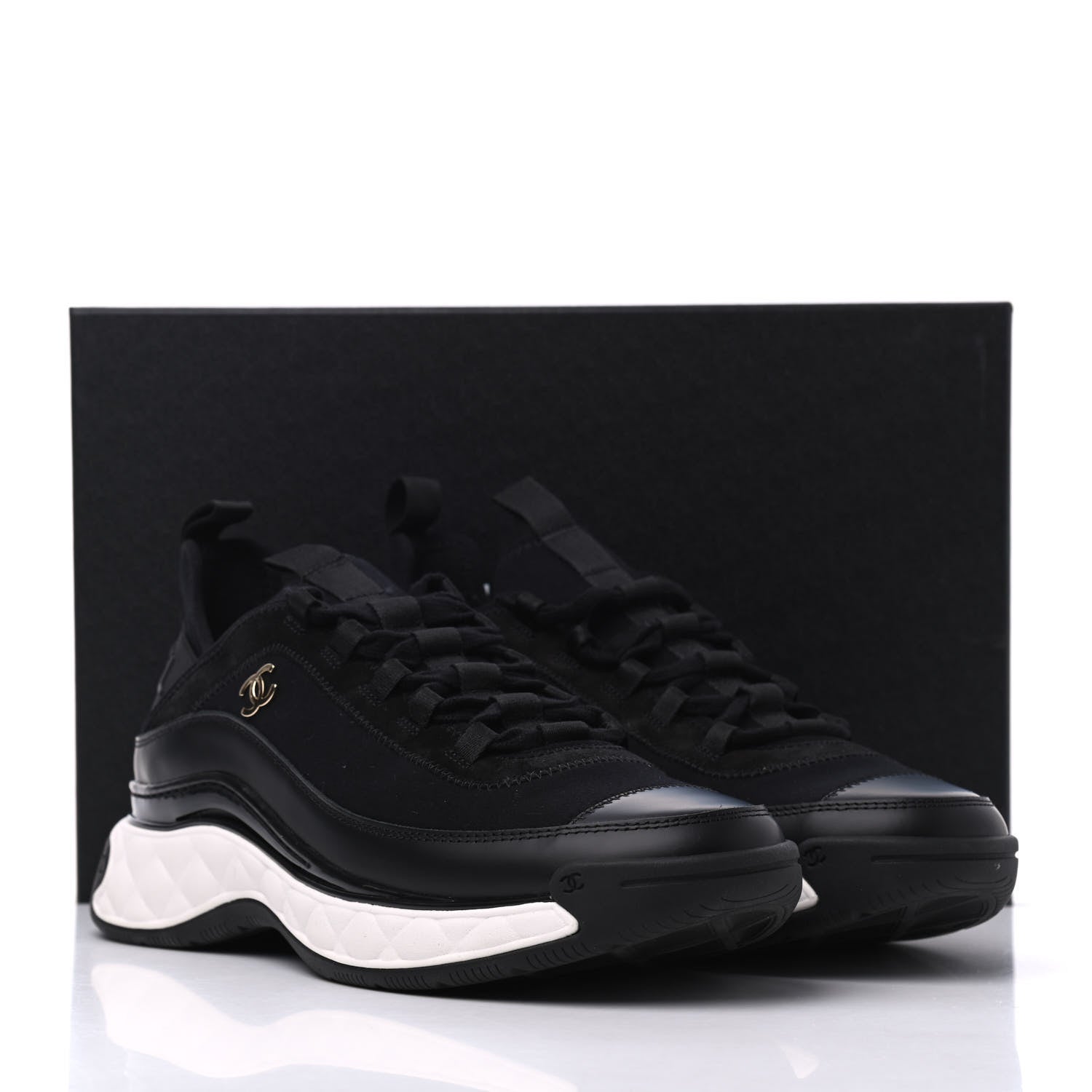 Chanel Velvet Calfskin Mixed Fibers CC Sneakers 41 Black 9 of 9