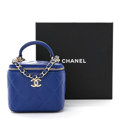 Chanel Lambskin Quilted Top Handle Mini Vanity Case With Chain Blue 11 of 11