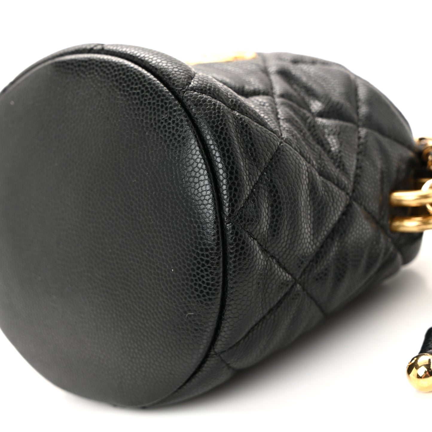 Caviar Quilted Coco First Bucket Clutch With Chain Black