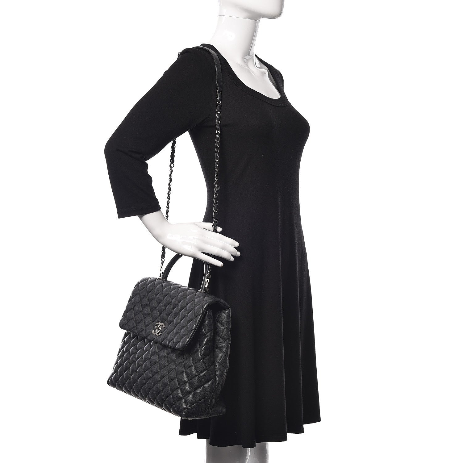 Chanel Caviar Quilted Large Coco Handle Flap Grey 2 of 12