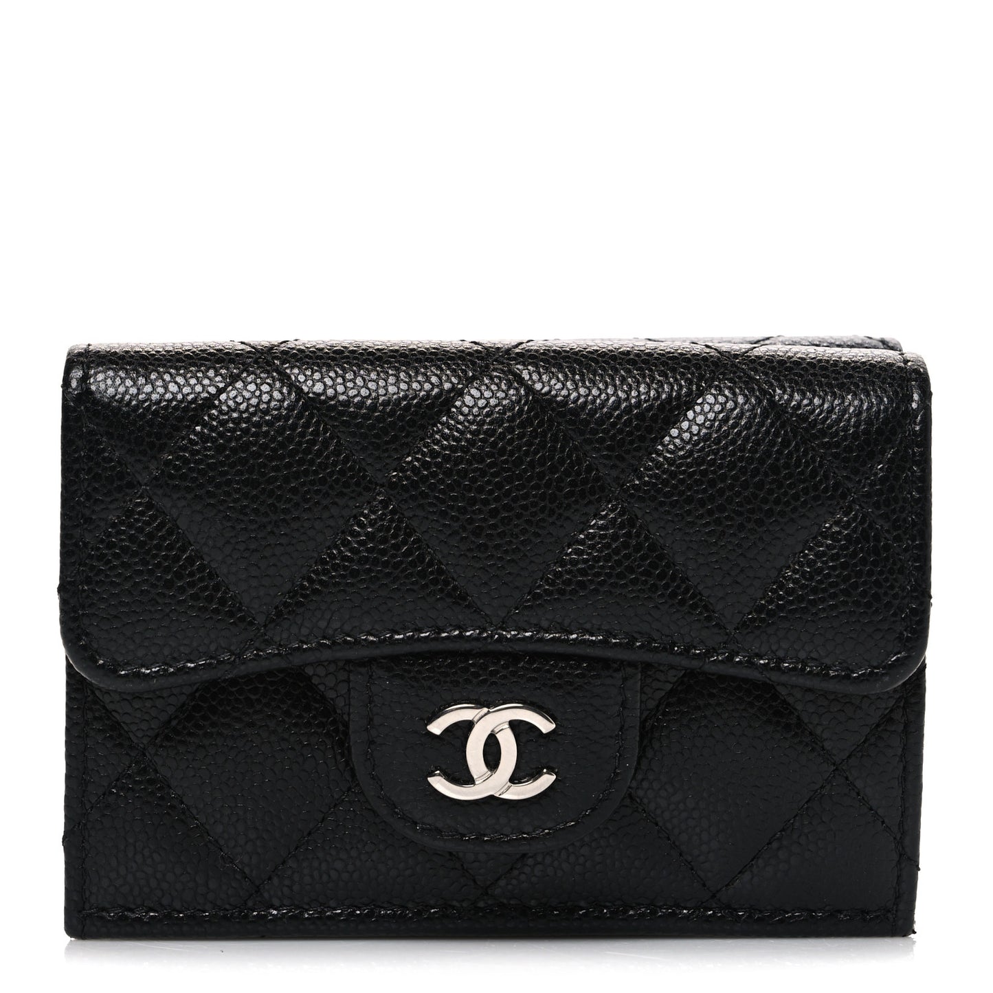 Caviar Quilted Double Flap Wallet Black