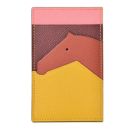 Hermes Epsom Evercolor Les Petits Chevaux Card Holder Ambre Brique Rouge H Rose Ete 1 of 8