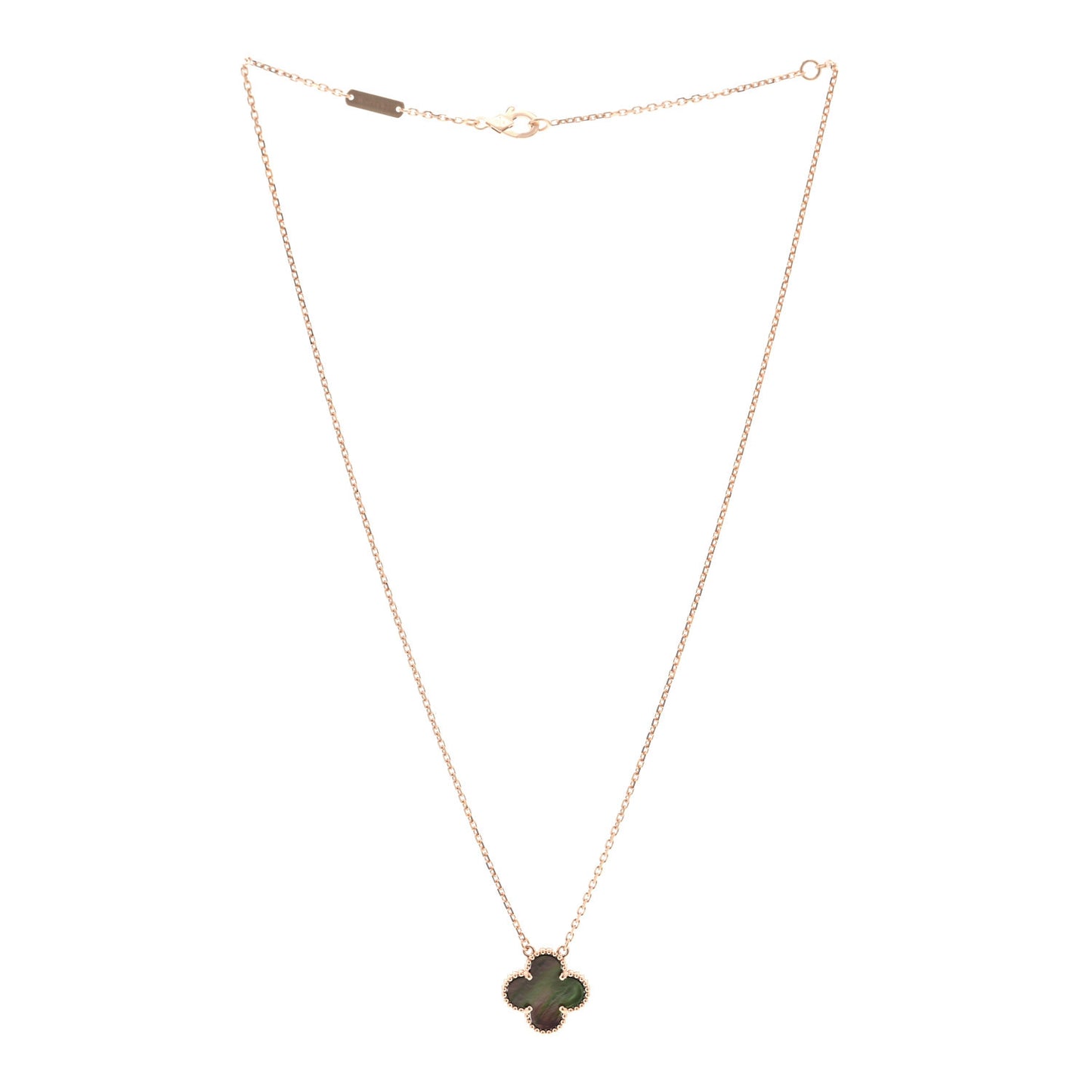 18K Rose Gold Gray Mother of Pearl Vintage Alhambra Pendant Necklace