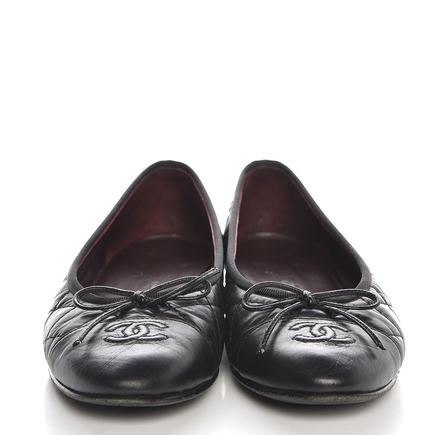 Aged Calfskin Quilted Cap Toe Ballerina Flats 37 Black