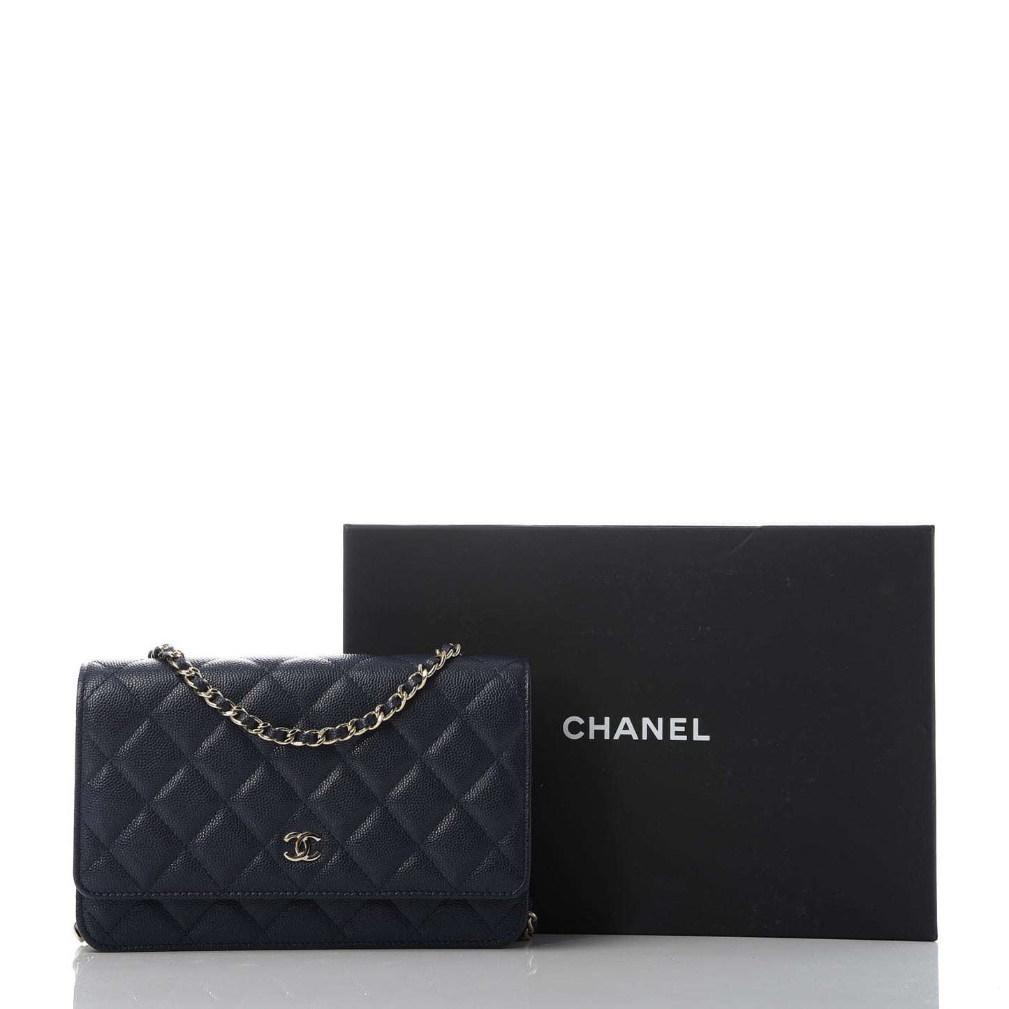 Caviar Quilted Wallet On Chain WOC Navy Blue