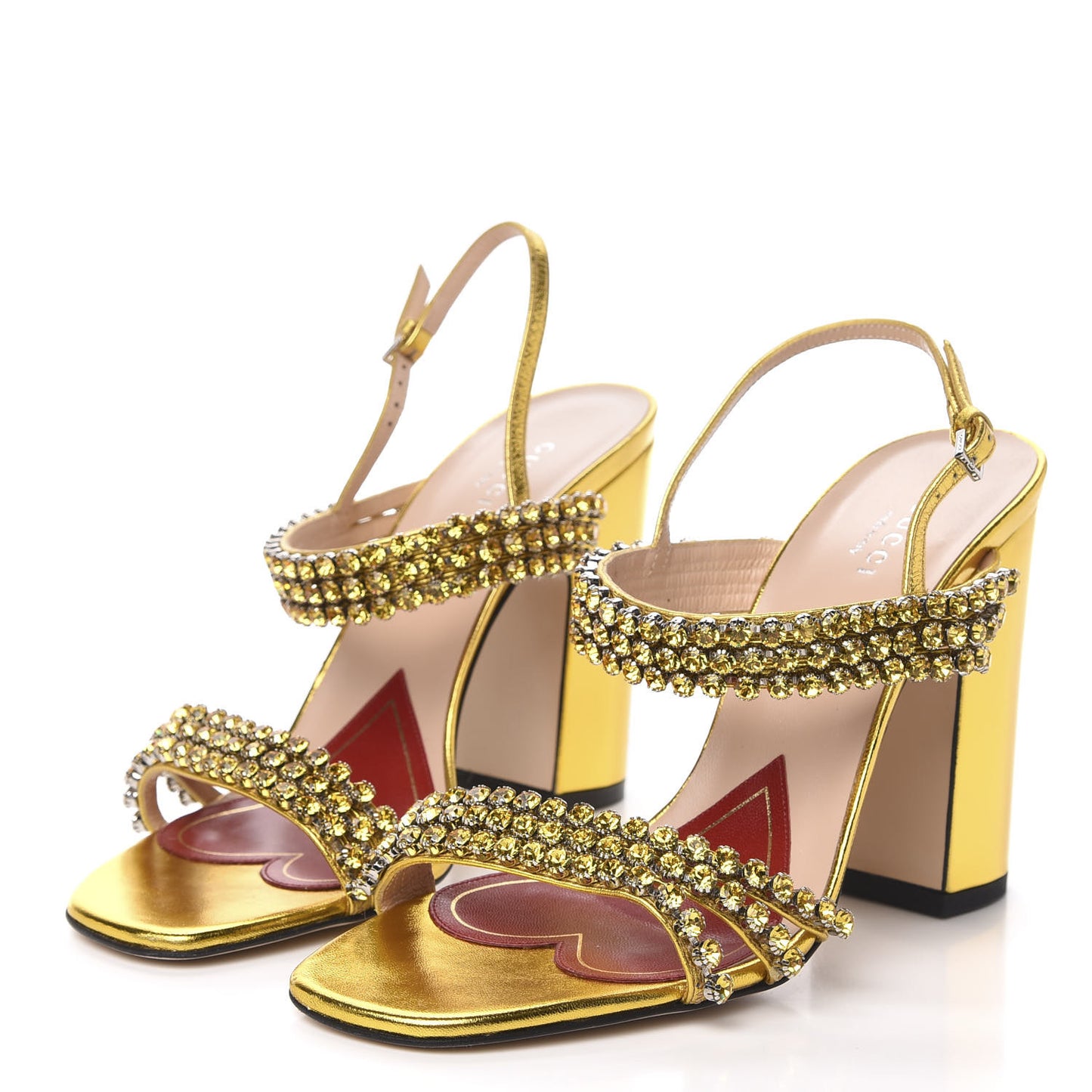 Nappa Silk Crystal Bertie High Heel Sandals 39 Gold