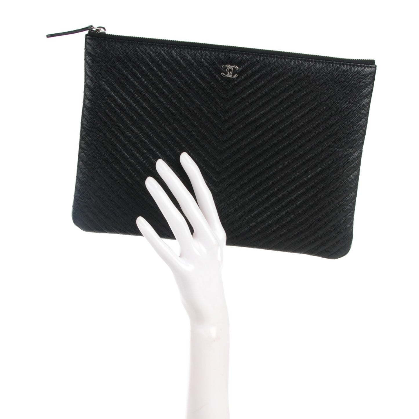 Caviar Chevron Medium Cosmetic Case Black