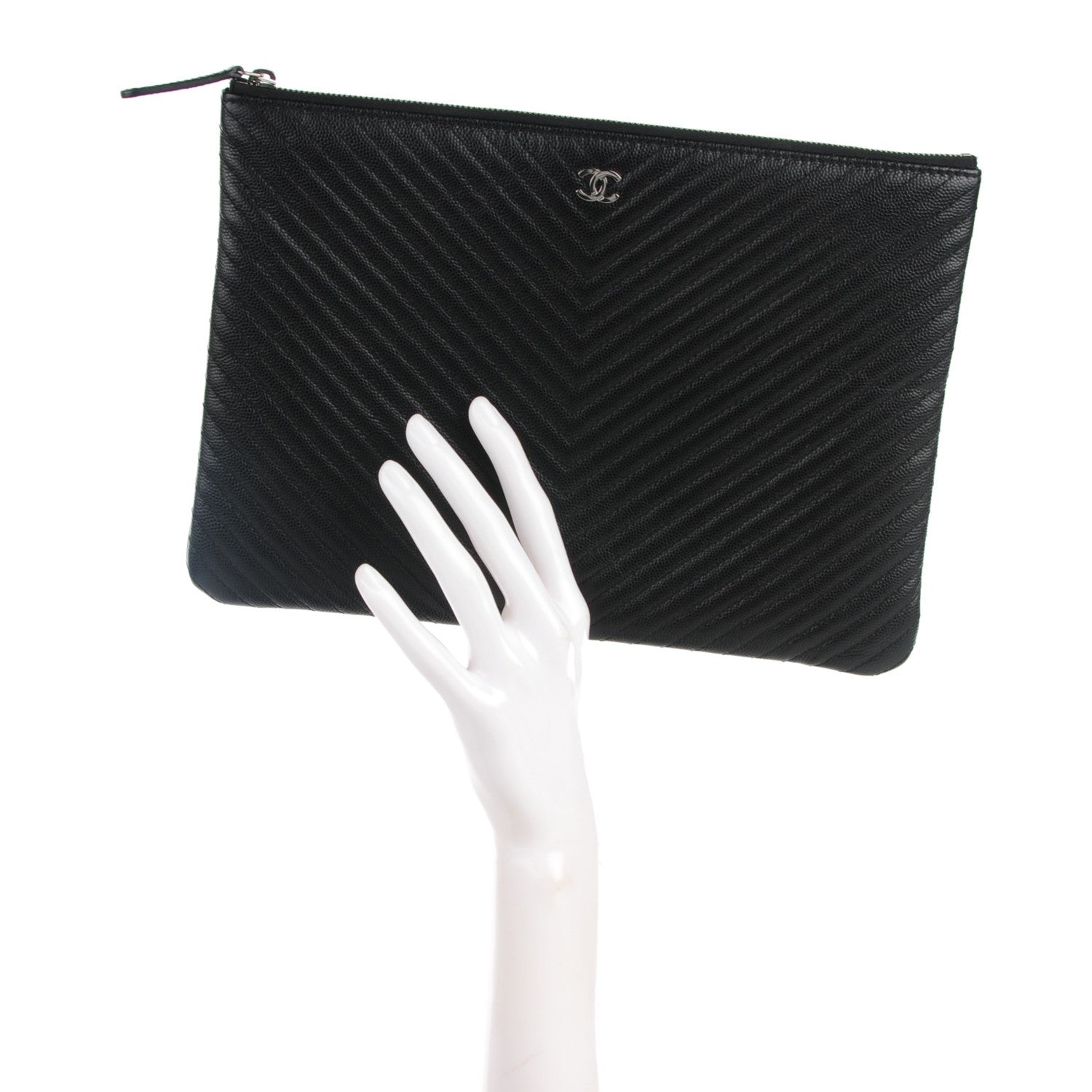 Chanel Caviar Chevron Medium Cosmetic Case Black 2 of 7